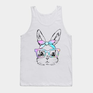 Cute Bunny Rabbit Face Tie Dye Glasses Girl Happy Easter Day Tank Top